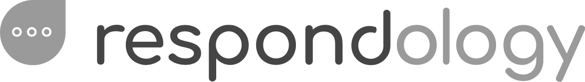 the word respondology is written in white on a black background