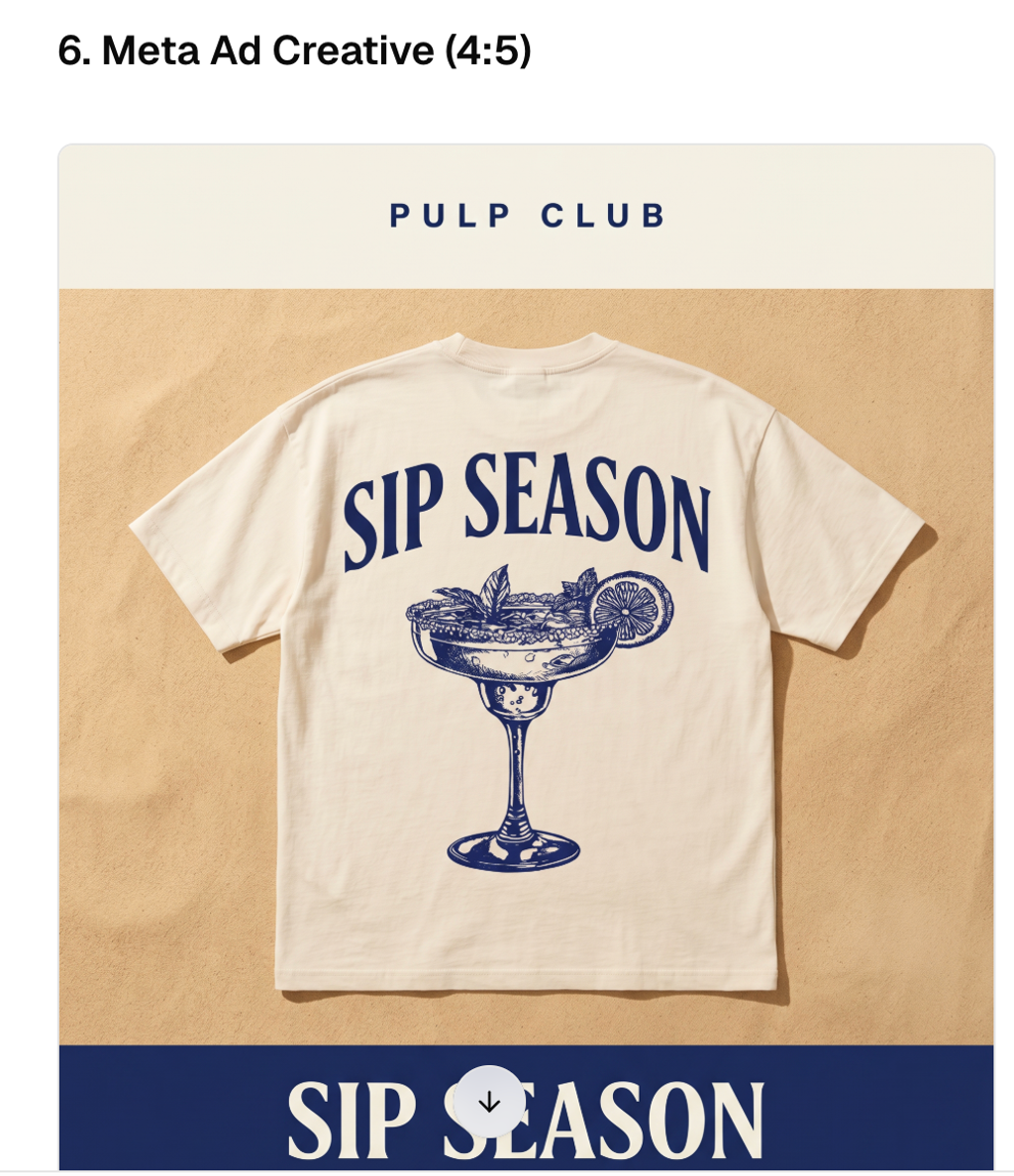 SecretSauce generated Meta ad creative for Pulp Club Sip Season