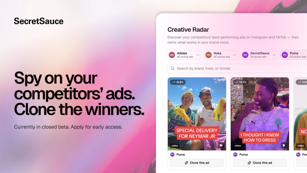 Creative Radar — spy on competitors' best Instagram ads and clone them in one click
