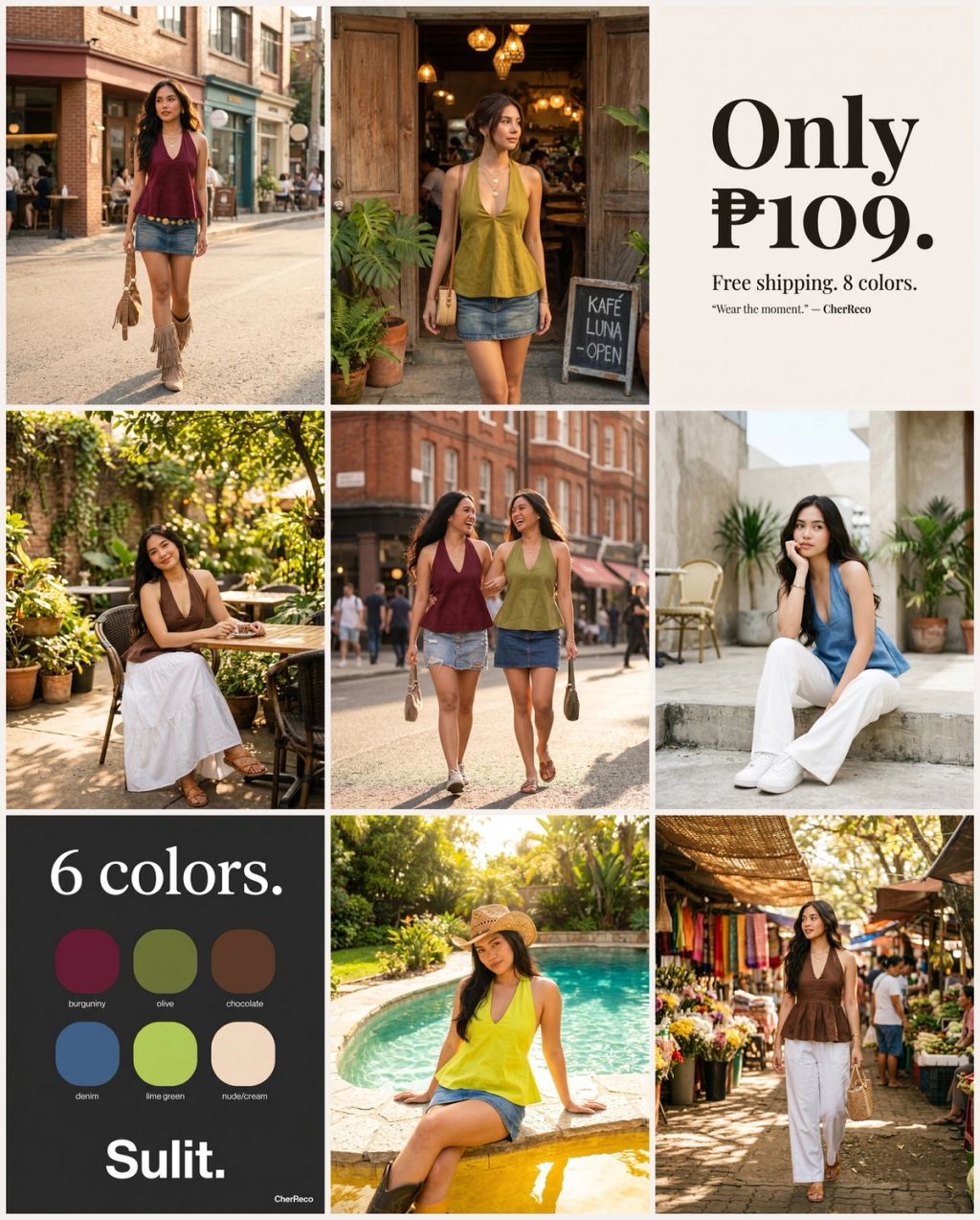 AI-generated 9-grid Instagram preview showing a cohesive fashion feed layout