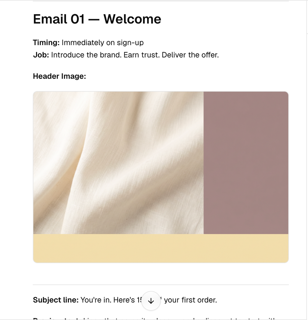 AI-generated on-brand email header image for a fashion brand welcome email, styled with brand colours
