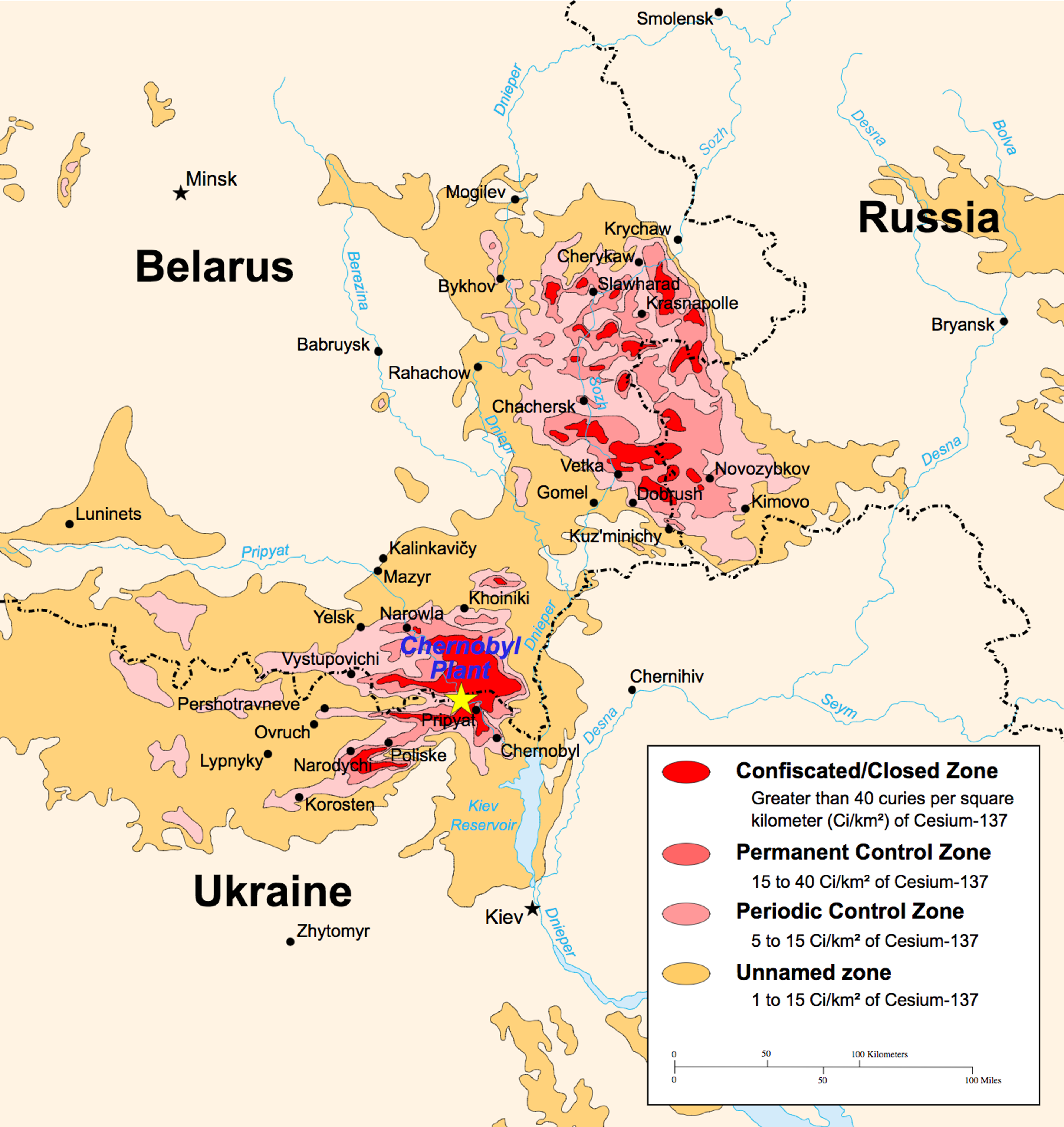 Map showing the Chernobyl exclusion zone in northern Ukraine.