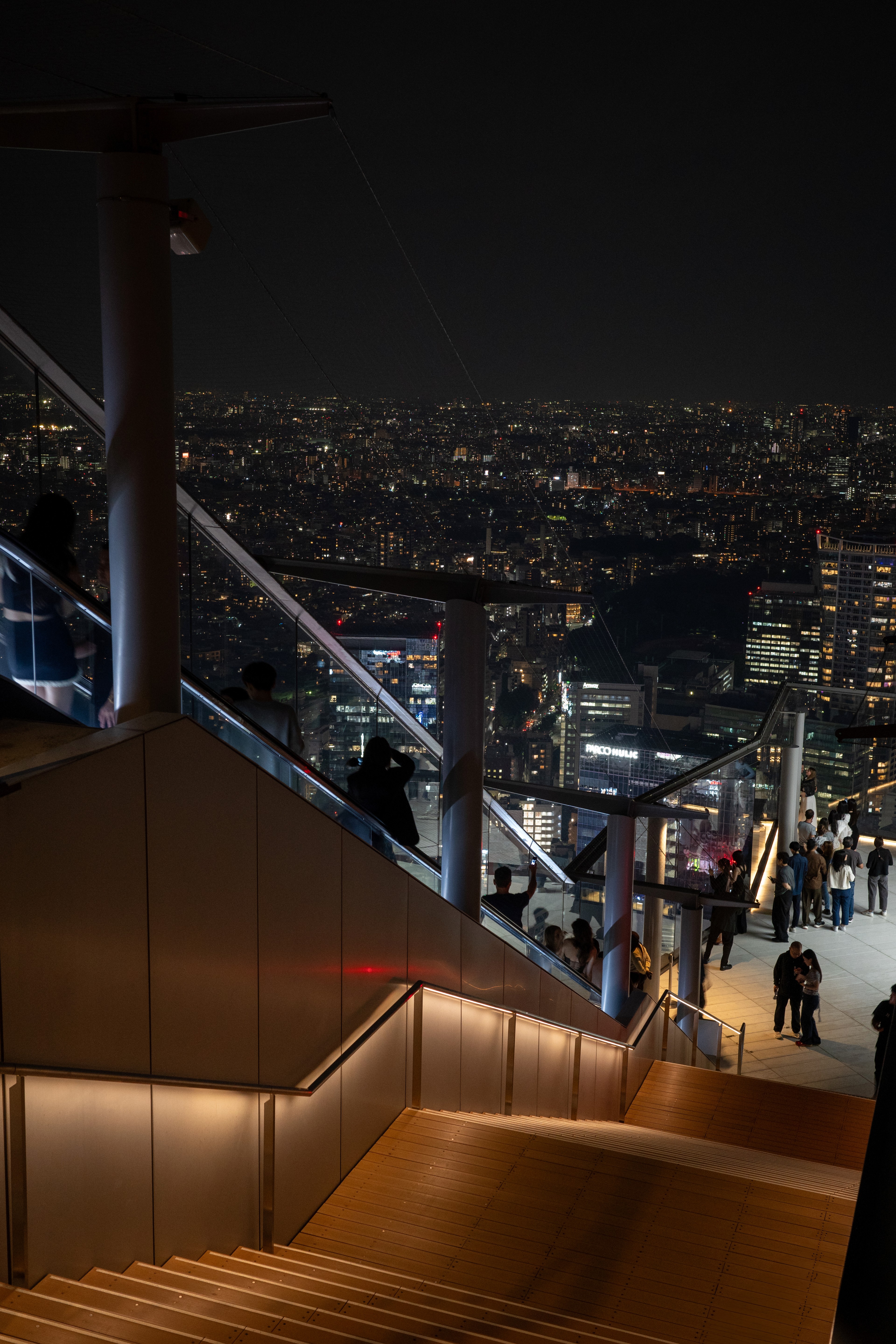 Night city lights seen from a high observation deck.