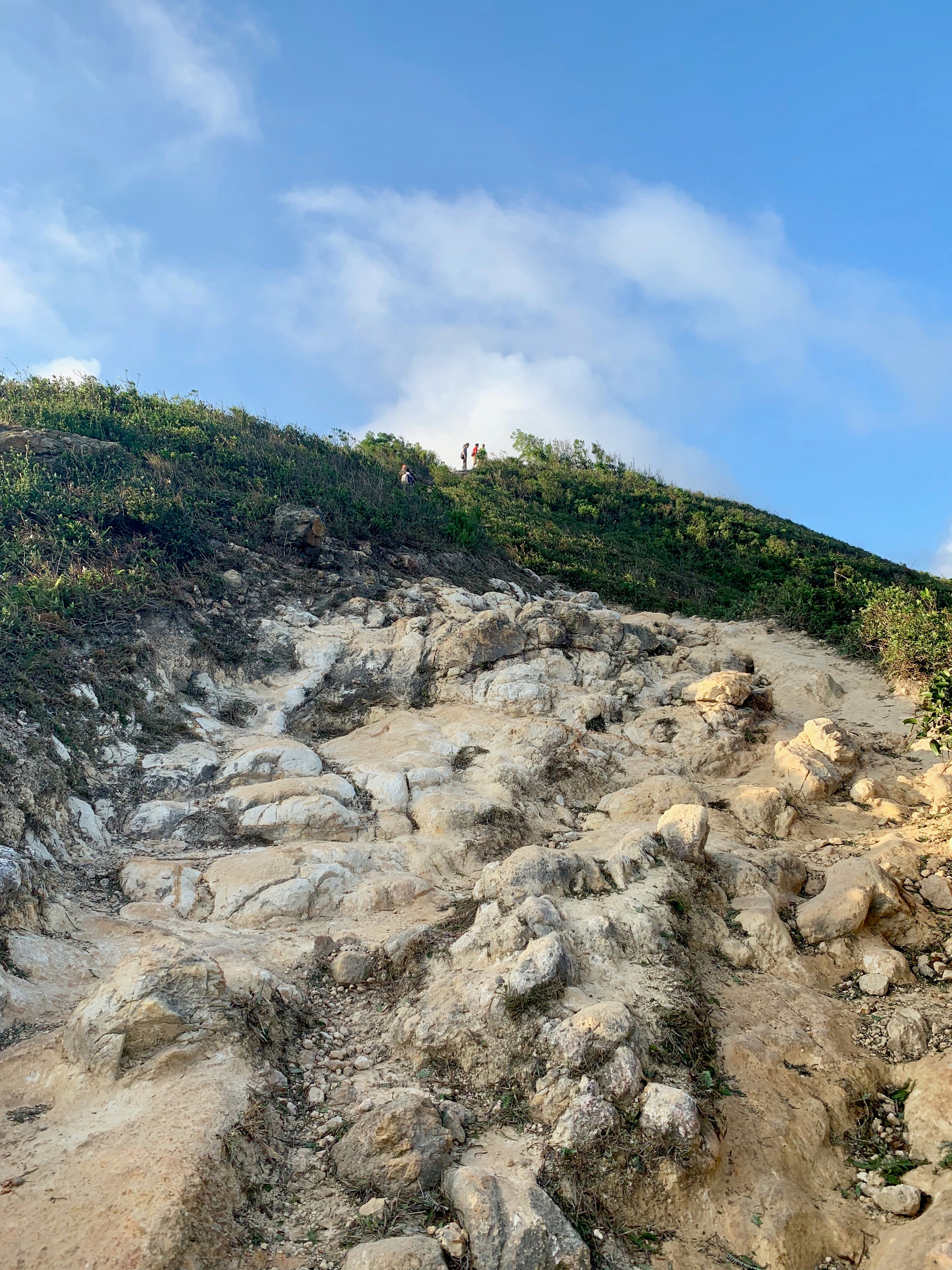 Rugged path along a green ridgeline.