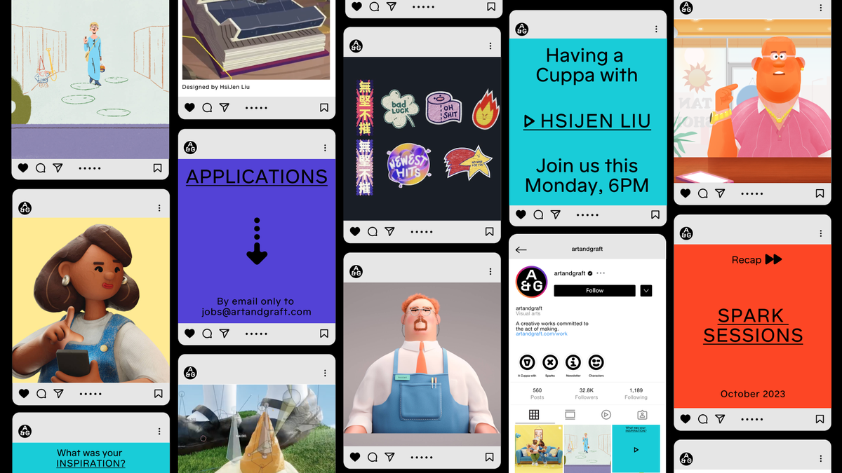 A collage of social media posts featuring various Art&Graft designs and project updates