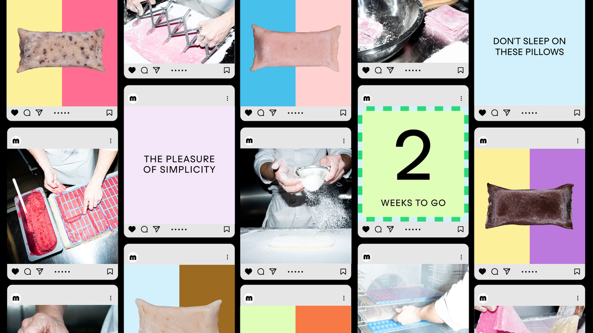 A collage of social media posts featuring various images and text related to simplicity and sleep. The central image displays a pillow with a minimalist design, accompanied by text promoting simpli...