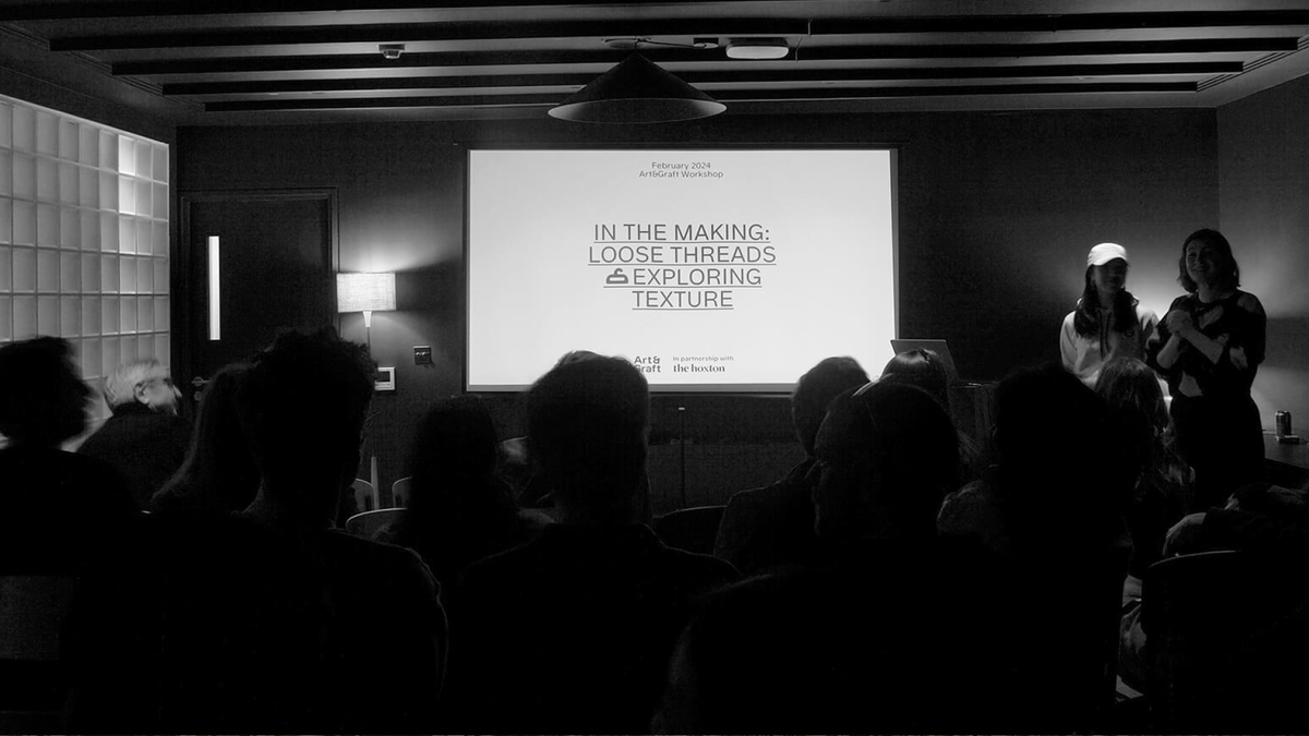 Workshop presentation at Art&Graft studio with two presenters and seated audience