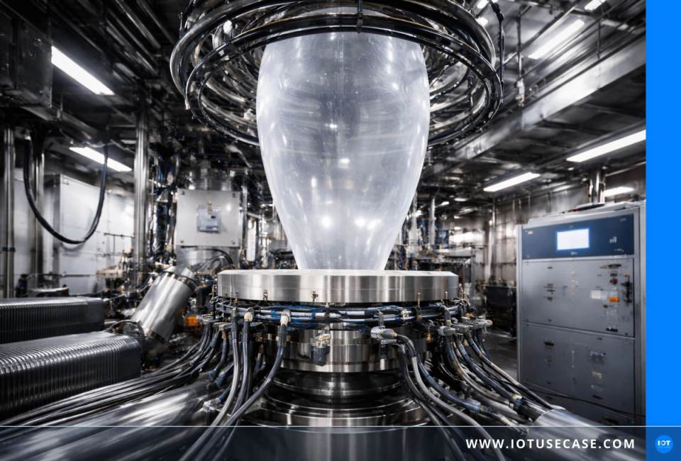 Blasfolien-Extrusionslinie im Kunststoffwerk, deren Maschinendaten über die ENLYZE Manufacturing Data Platform erfasst werden