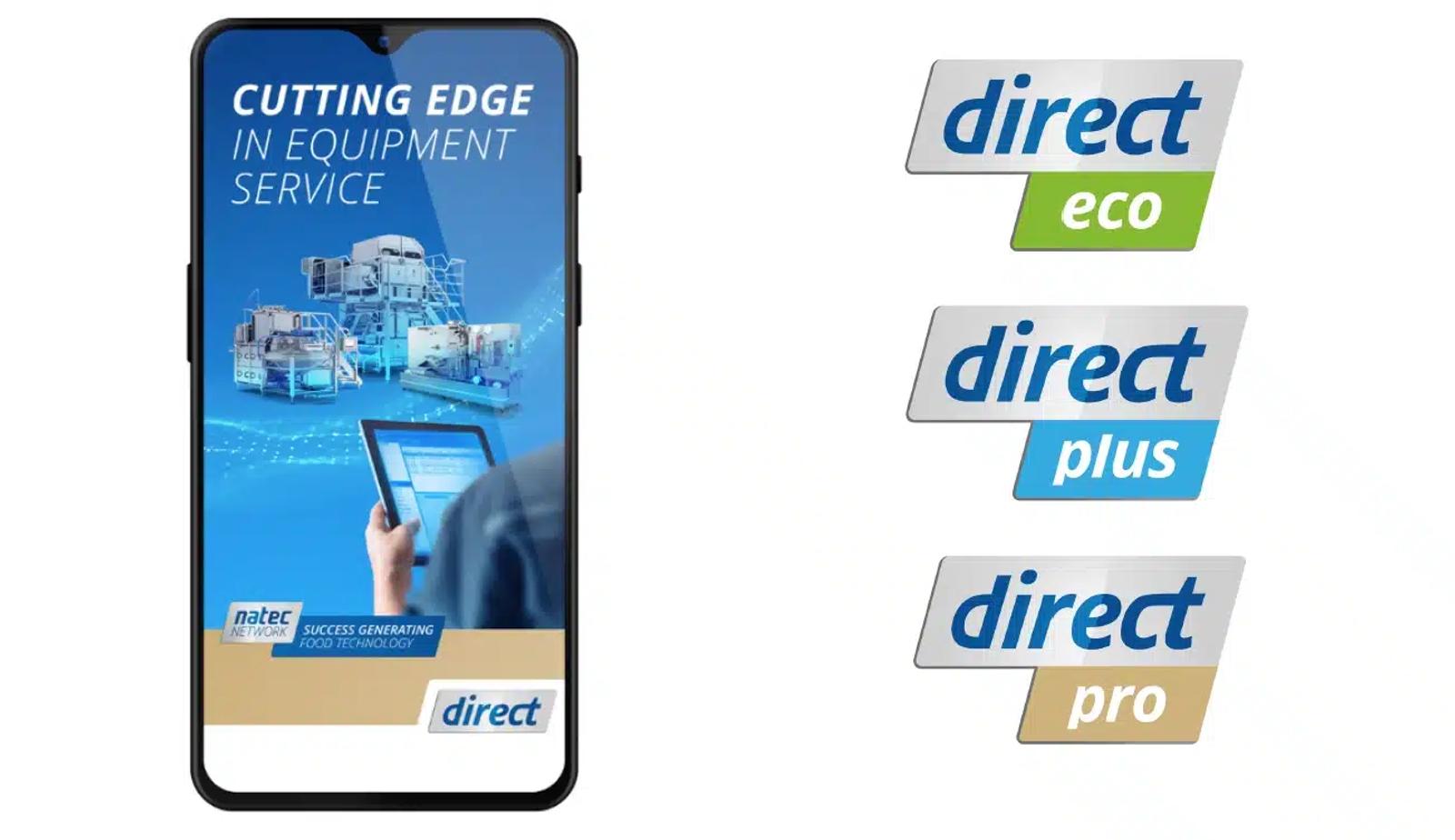 natec Network direct Service-App auf Smartphone mit drei Tarifstufen eco, plus und pro
