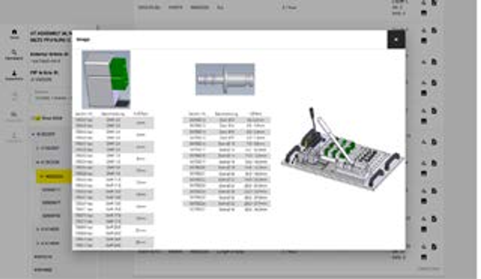 Traceability software: detail view with article and manufacturing step data