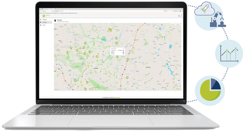 Flottenmanagementsystem: Echtzeit-Kartenansicht mit Fahrzeugtracking für Entsorgungsflotte