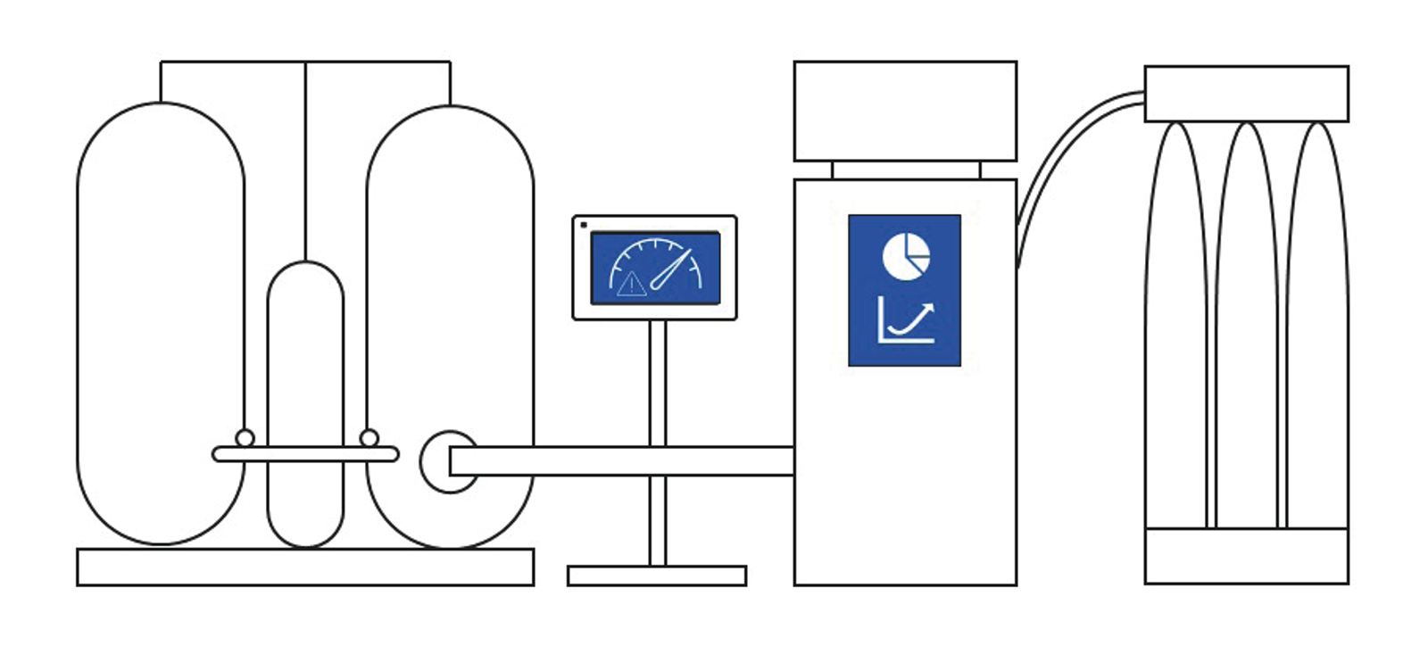 Open-source IoT illustration: process system with tanks, control unit and data visualization