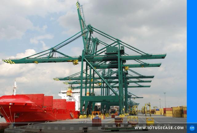 Hafenkräne an der Kaikante des Hafens Antwerpen, dessen Sensordaten an die LPWAN-Datenplattform von ALSO übertragen werden