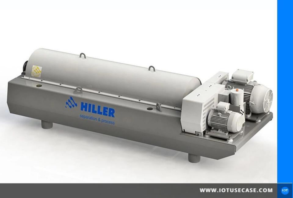 Industrielle Dekantierzentrifuge zur Fest-Flüssig-Trennung von Hiller, deren Daten per Gateway an die IoT-Plattform von A1 Digital gehen