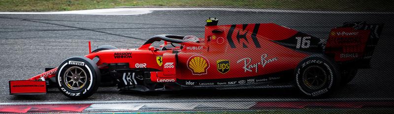 Ferrari Formula 1 racing car number 16 with Brembo brakes on the track