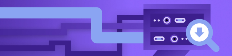Illustration Datenpipeline mit Schnittstellen, Verknüpfungen und Such-Icon