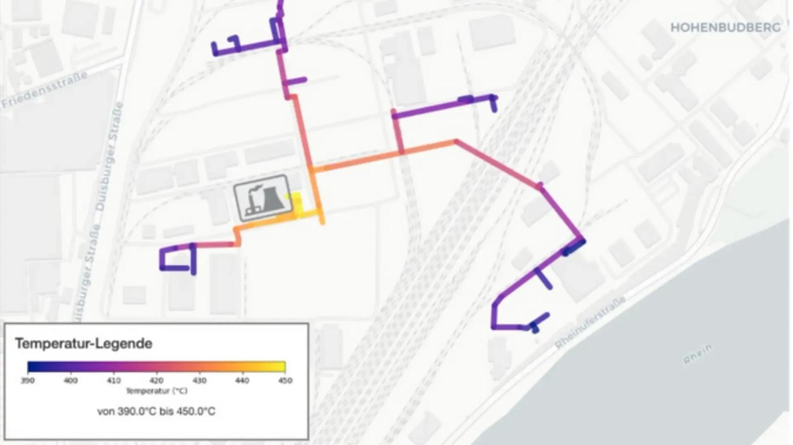 Digitaler Zwilling des Dampfnetzes mit Visualisierung der Temperaturen