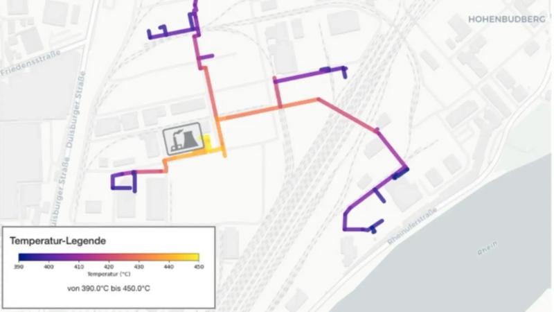 Digitaler Zwilling des Dampfnetzes mit Visualisierung der Temperaturen