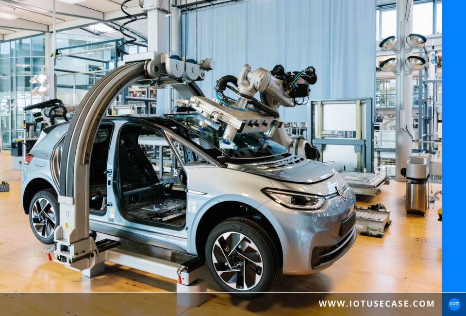 E-Auto im Werk Zwickau der Volkswagen Sachsen GmbH, dessen Energiedaten als Verwaltungsschale nach IDTA-Standard modelliert werden