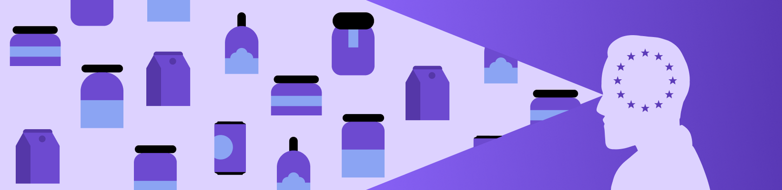 Illustration AI-powered supplier selection: analytical head reviewing product range