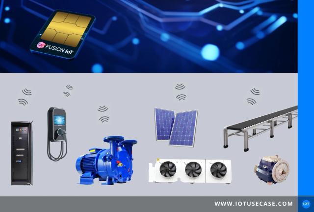 Abstrakte Darstellung vernetzter Geräte mit IoT-SIM-Konnektivität der Marke FUSION IoT von Epsilon Telecommunications
