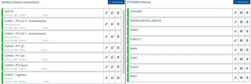 Prosys Forge Geräteliste: Modbus-Förderanlagen und S7COMM-Geräte für Essigproduktion