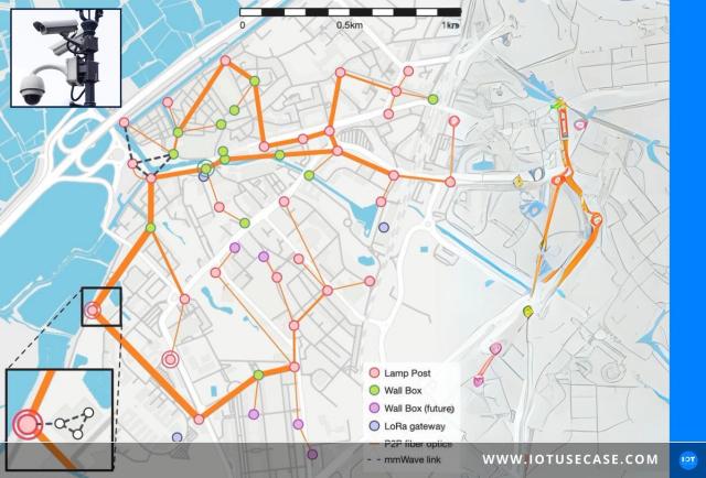Stadtkarte mit Verkehrsnetz zur Smart-City-Anwendung im Aveiro Tech City Living Lab, deren Dienste über Portainer verwaltet werden