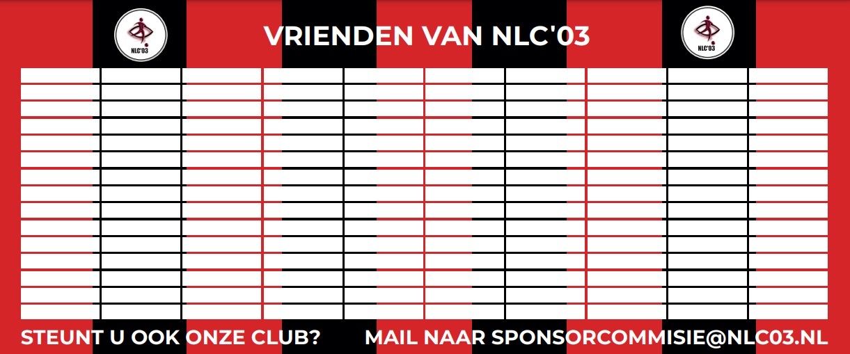 Sponsorbord Vrienden van NLC'03 met ruimte voor namen van donateurs