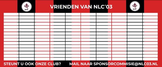 Sponsorbord Vrienden van NLC'03 met ruimte voor namen van donateurs