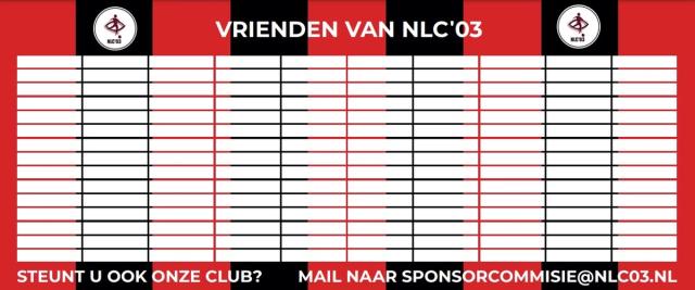 Sponsorbord Vrienden van NLC'03 met ruimte voor namen van donateurs