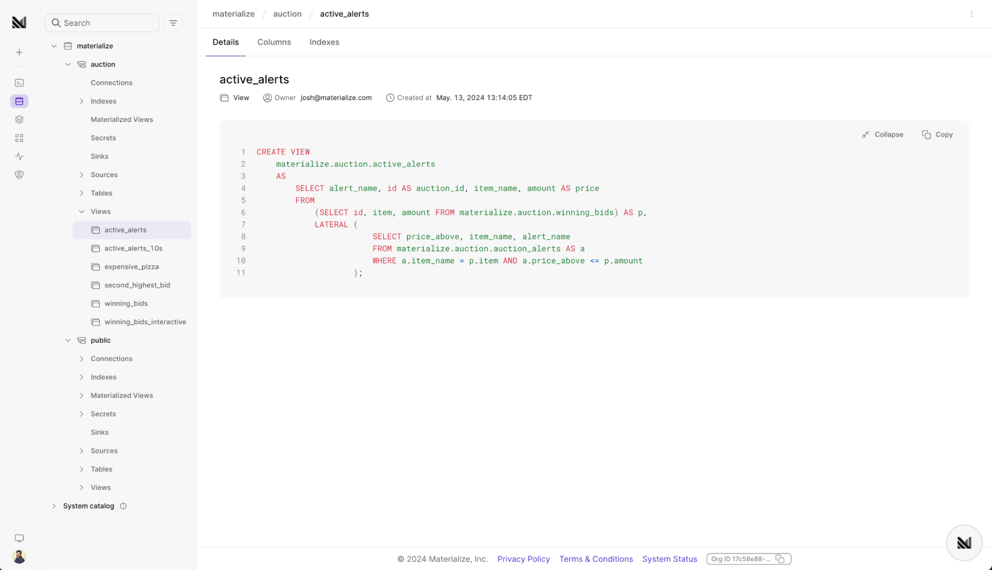 materialize-console-view.png