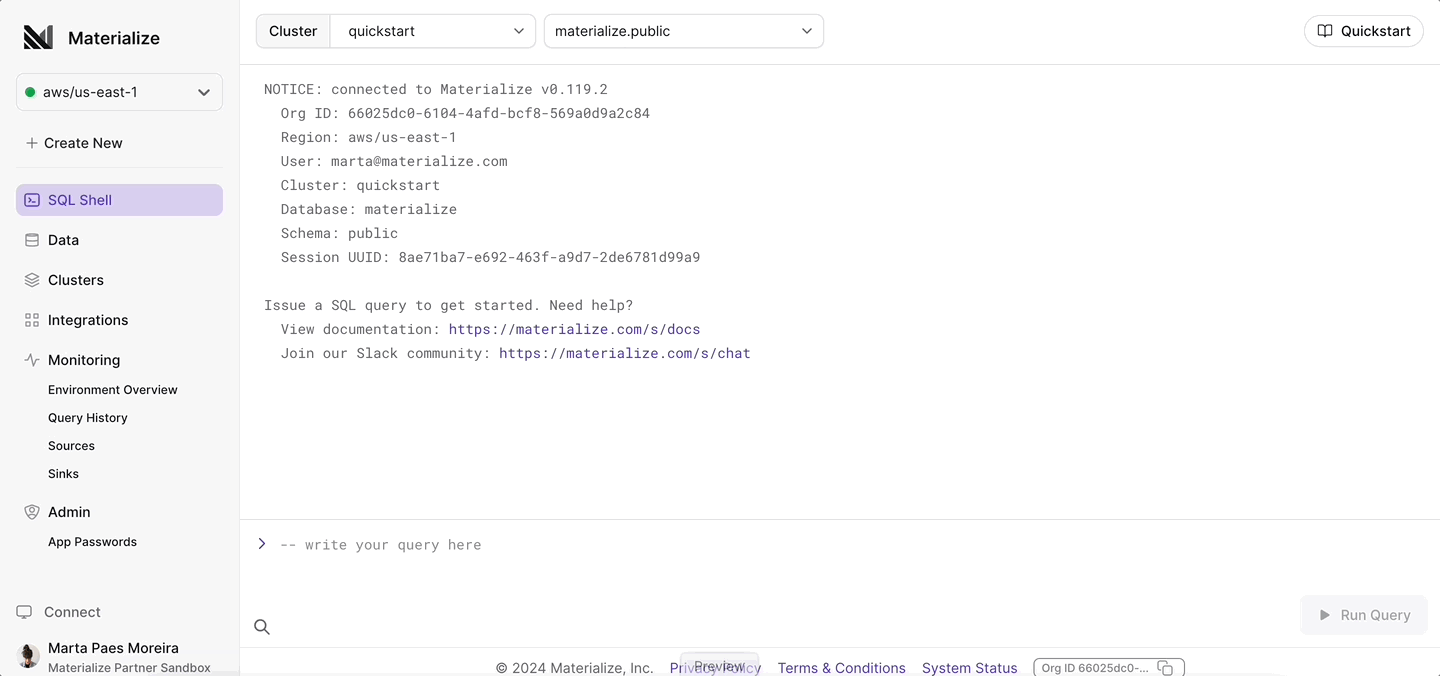 Creating a MySQL source via the Materialize console