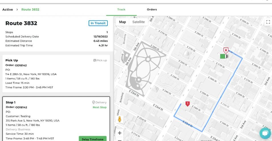 Onward delivery status UI example
