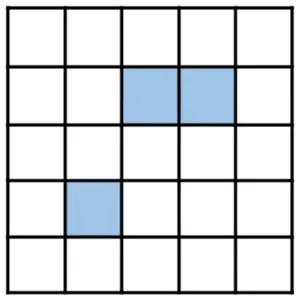 Grid diagram with blue cells representing live cells and dead cells in the Game of Life.