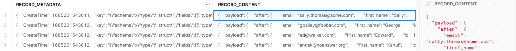 Debezium record example