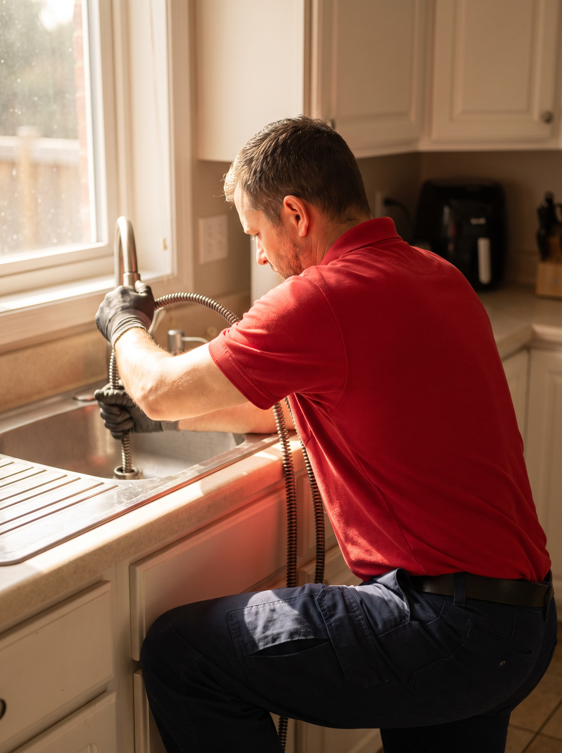 Red Otter Plumber cleaning a drain