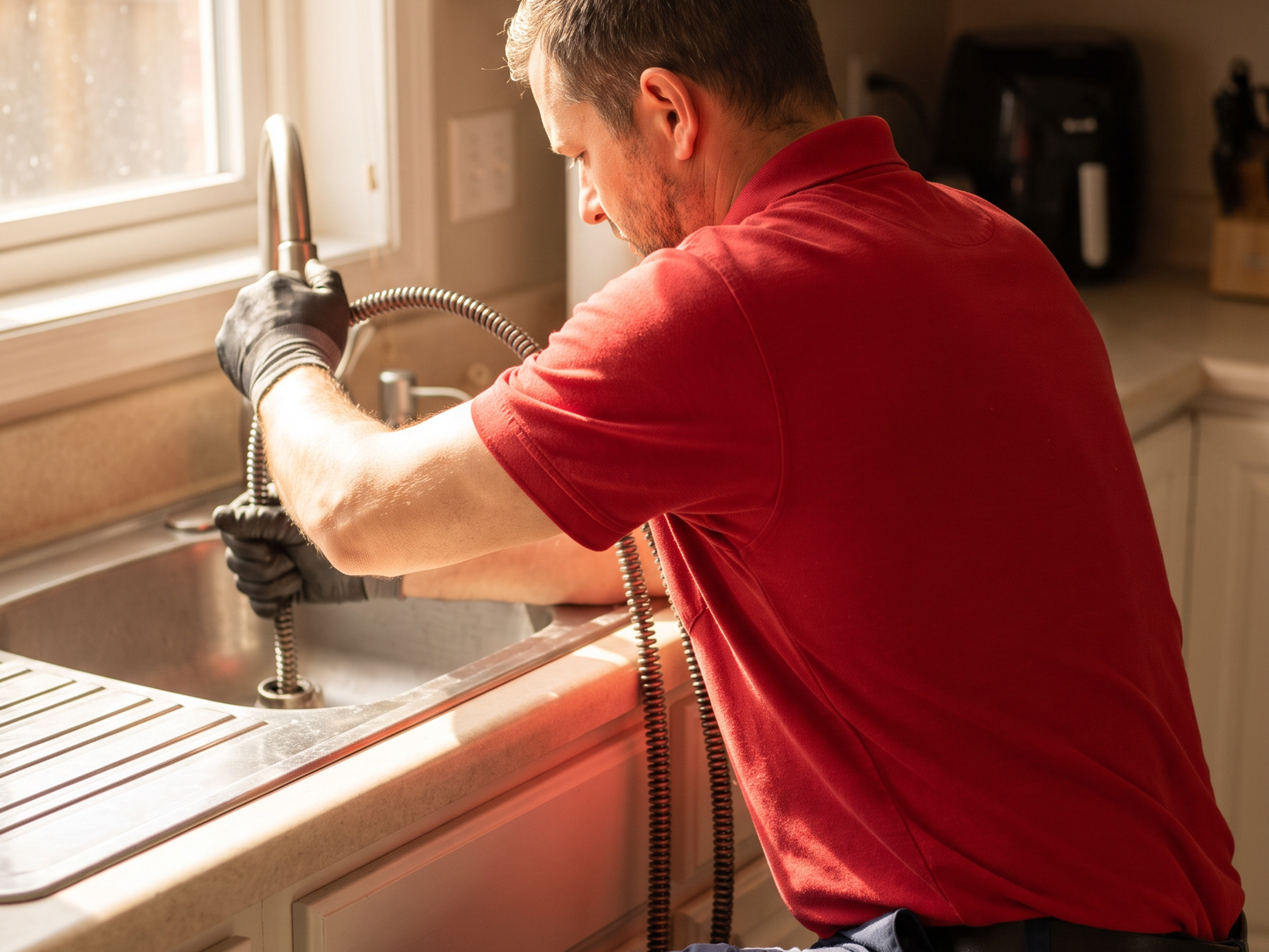 Red Otter Plumber cleaning a drain