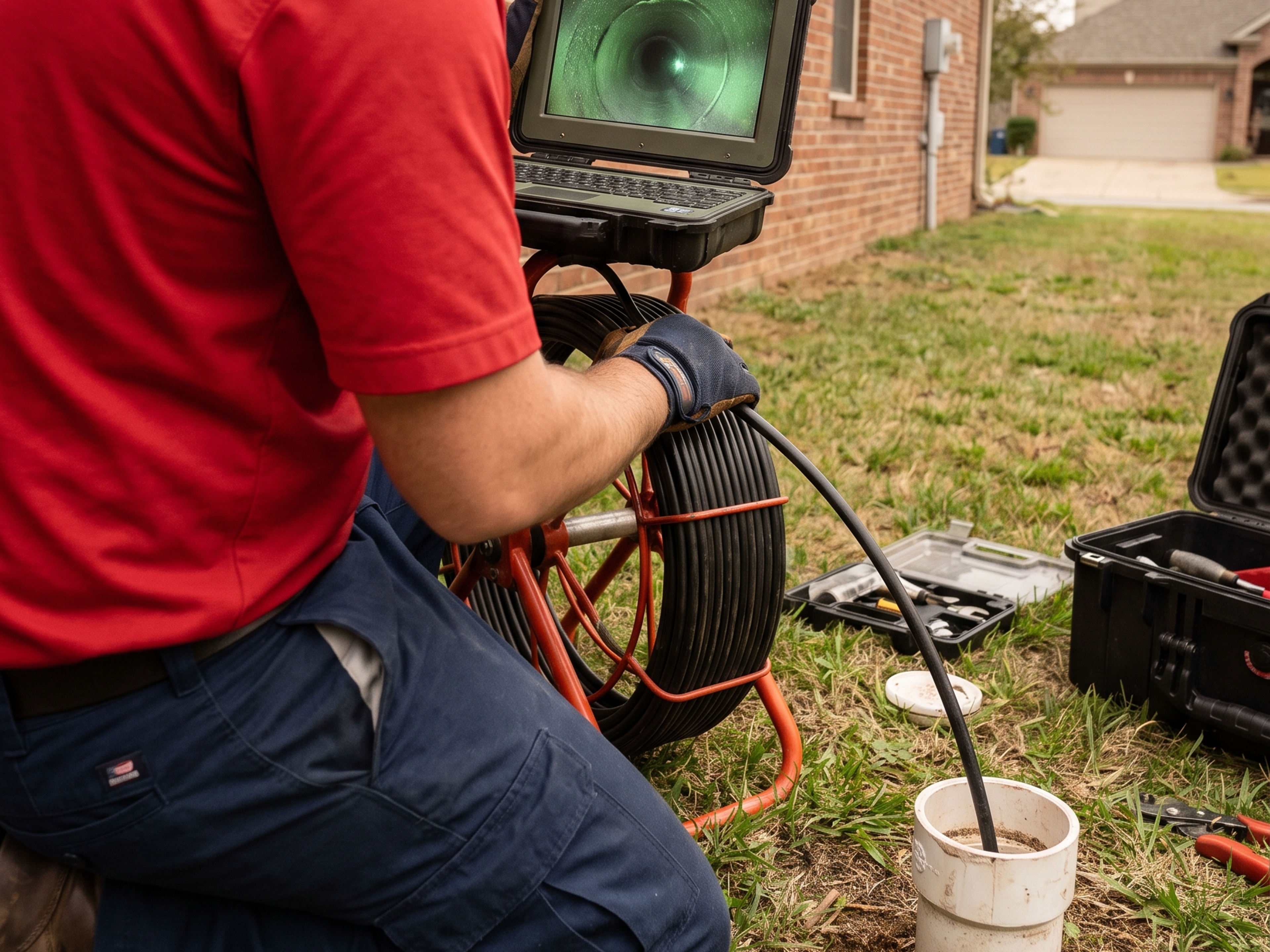 Red Otter Plumber Inspecting a Sewer Line