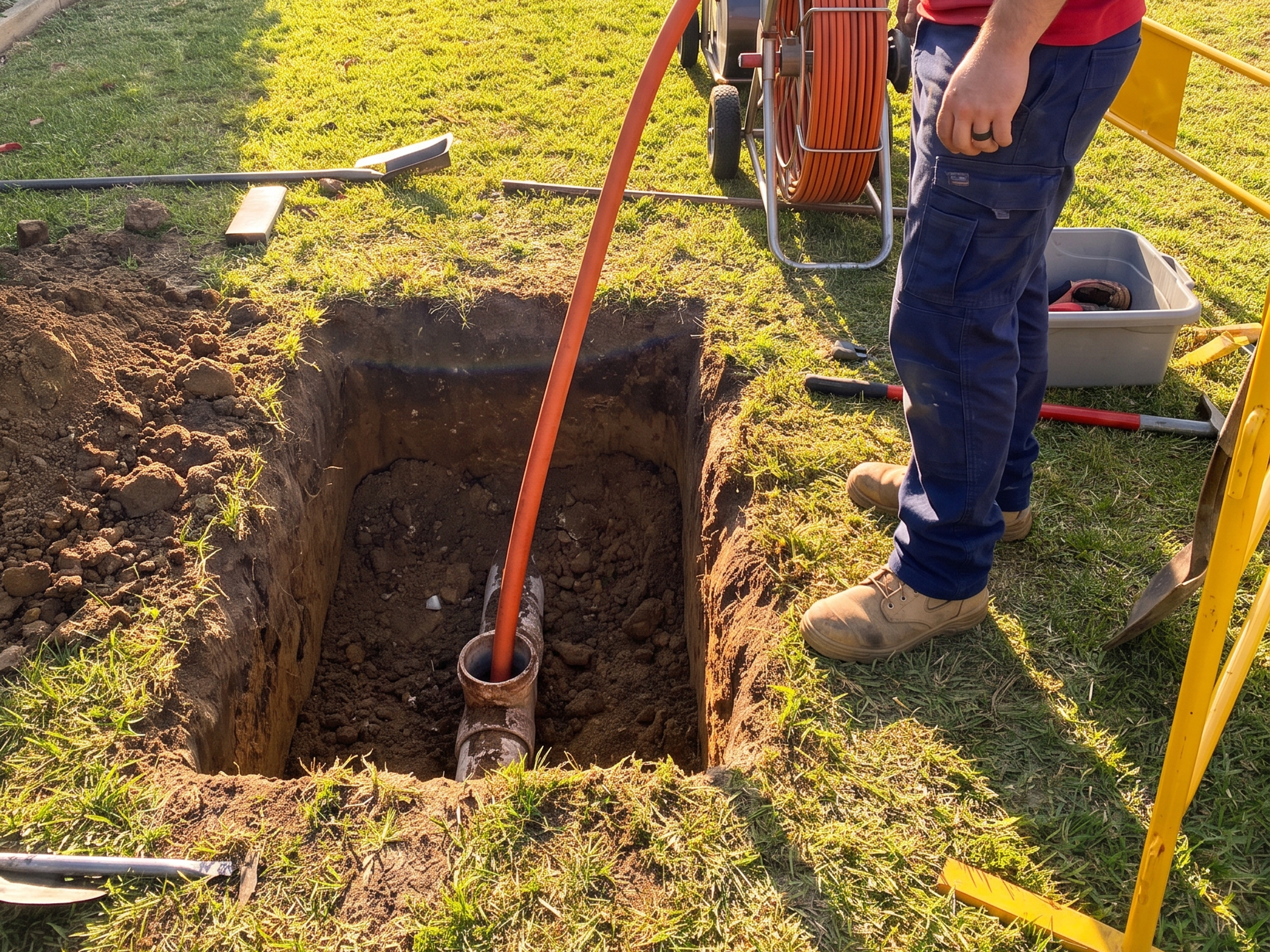Red Otter Plumber Fixing a Trenchless pipe
