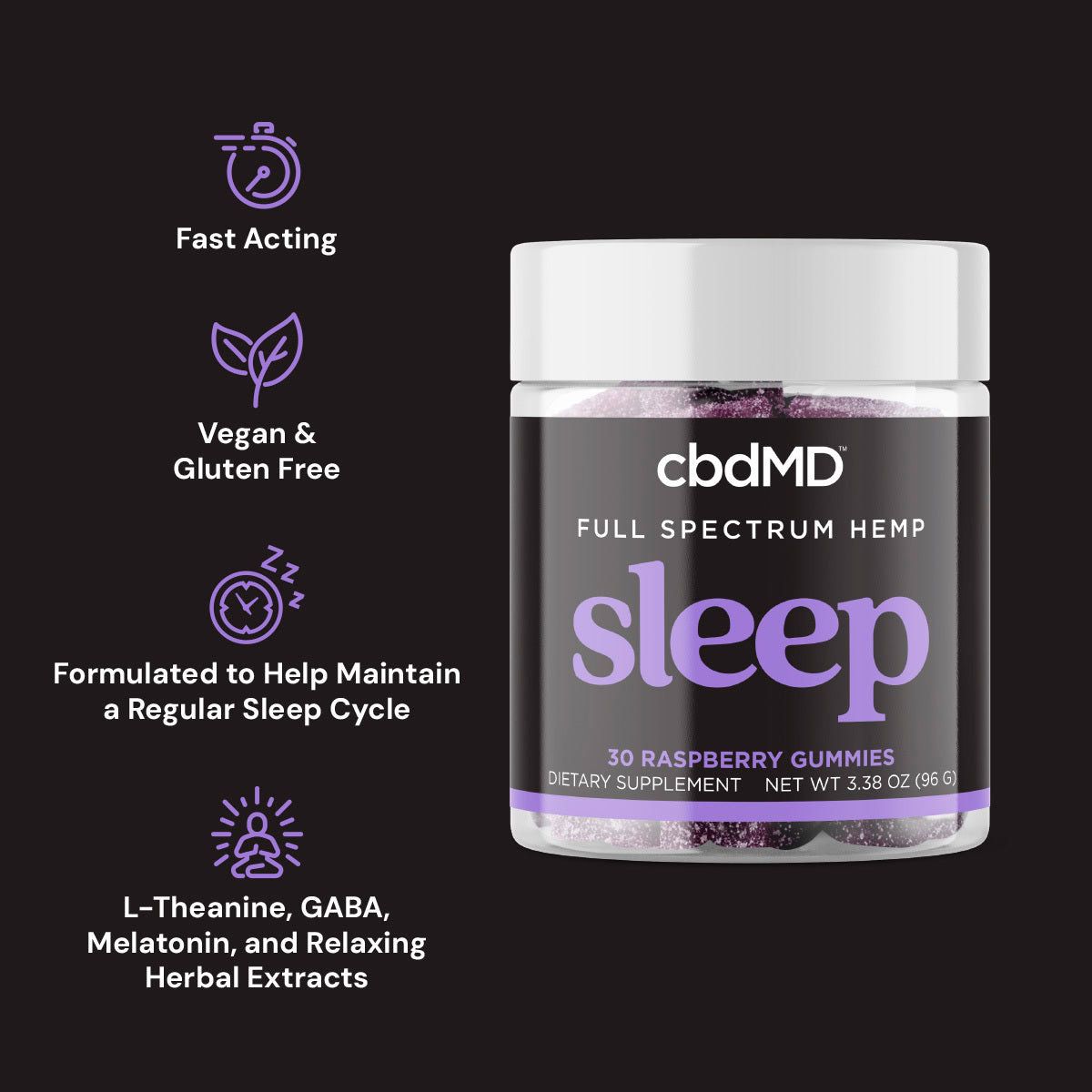 cbdMD Full Spectrum CBD Sleep Gummies (Raspberry)