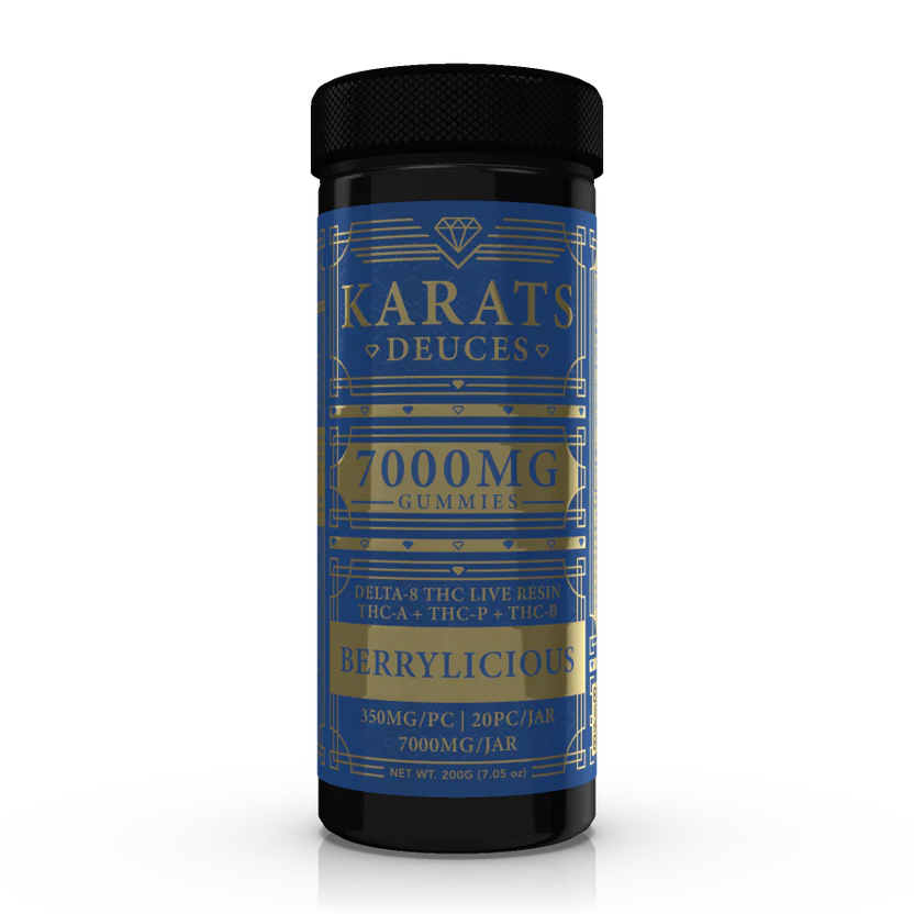 Karats Deuces 7000mg THCA Gummies Jar featuring a potent cannabinoid blend
