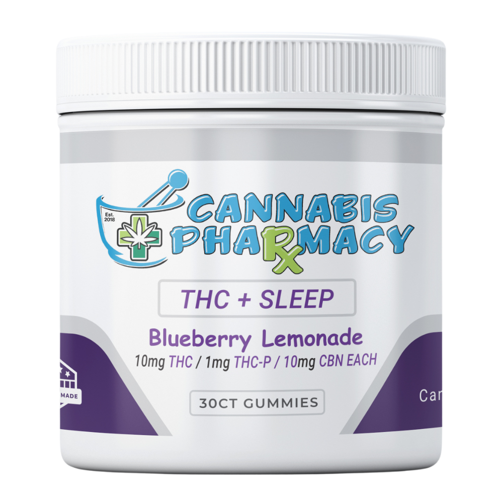 Cannabis Pharmacy Deep Dream Sleep Gummies Blueberry Lemonade 30ct Bottle featuring CBN, D9, and THCP