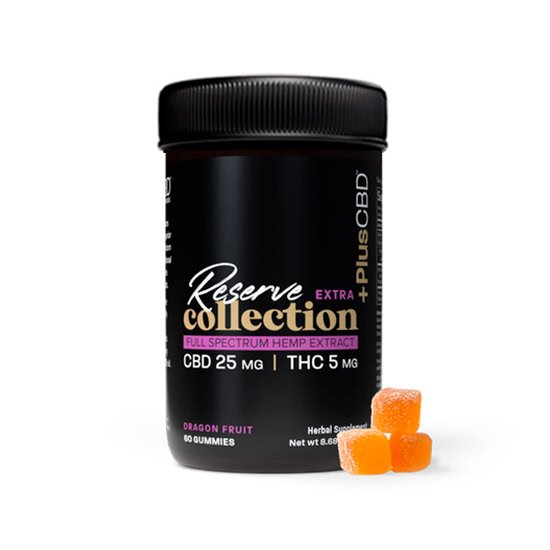 PlusCBD Reserve Extra Dragon Fruit Gummies 60ct Jar with 5mg THC per serving