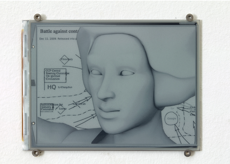 Battle against containment | Impresión electroforética en papel electrónico (E InkTM 6” display) | Helga Maria Klosterfelde Edition, Berlin | 2014