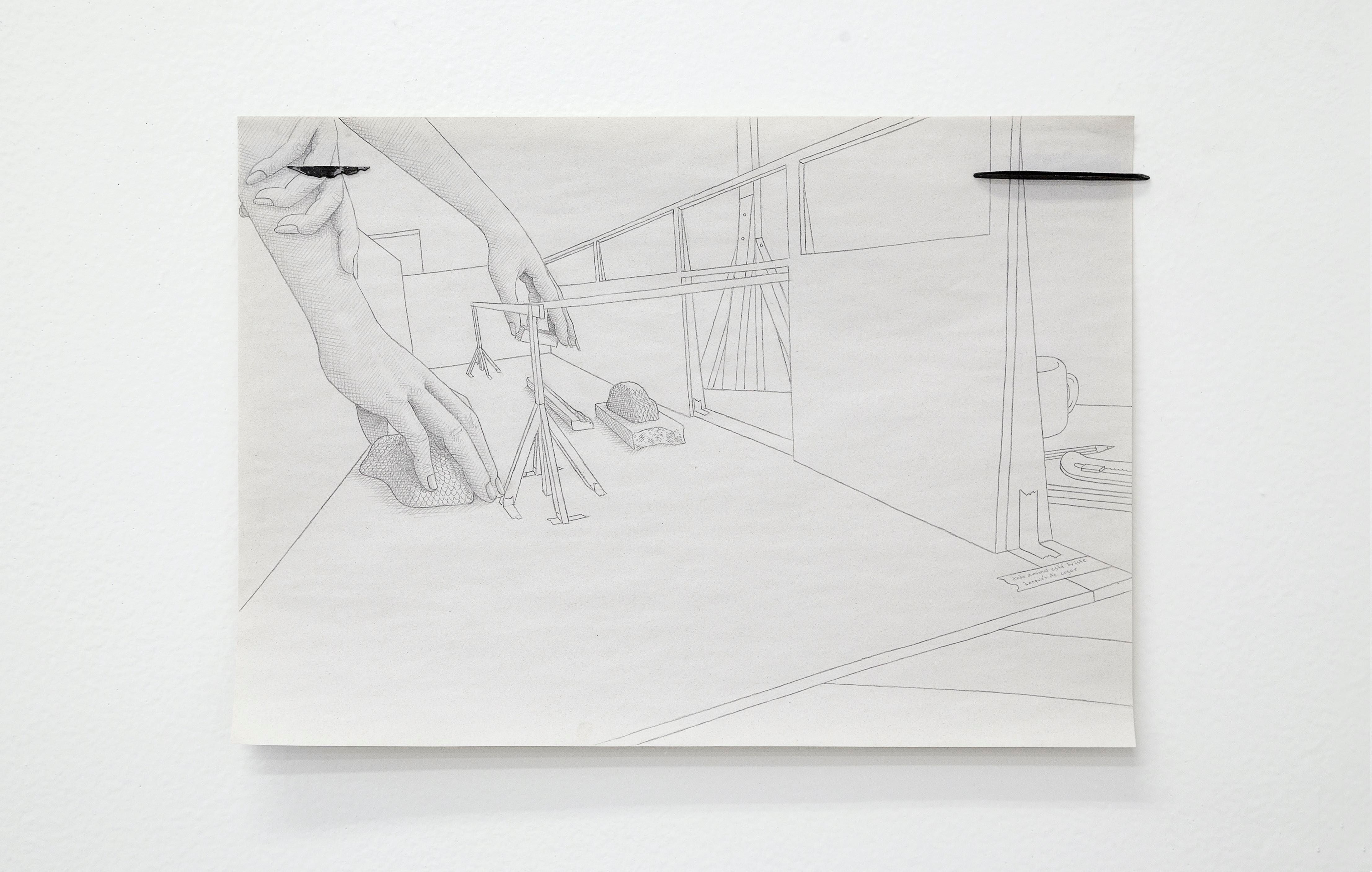 Un tema moral moderno, decorar el agujero | 2017 | Lápiz sobre papel revolución sostenido con trozos de acero | 29.7 x 42cm