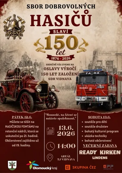 OSLAVY VÝROČÍ 150 LET ZALOŽENÍ SDH VIDNAVA
