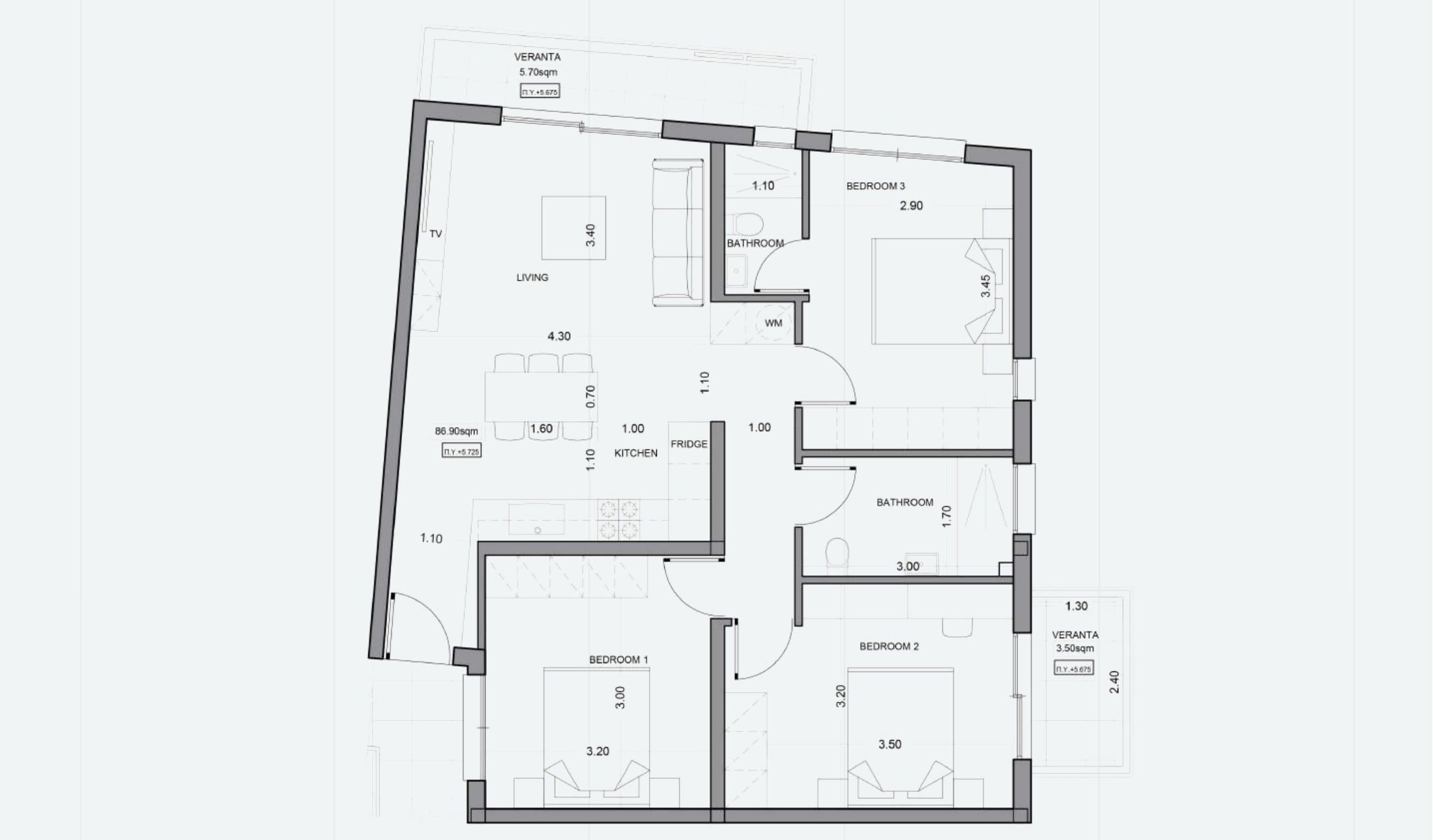 Квартира №209 с 3 спальнями в ITHAKA Homes, Пила, Ларнака — план этажа