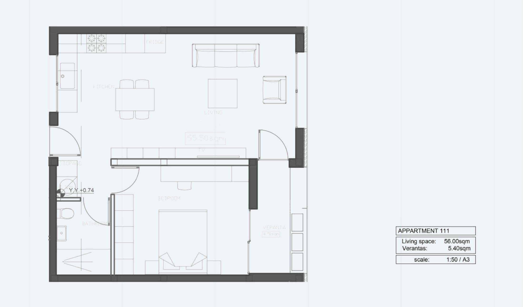 Квартира №111 с 1 спальней в ITHAKA Homes, Пила, Ларнака — план этажа