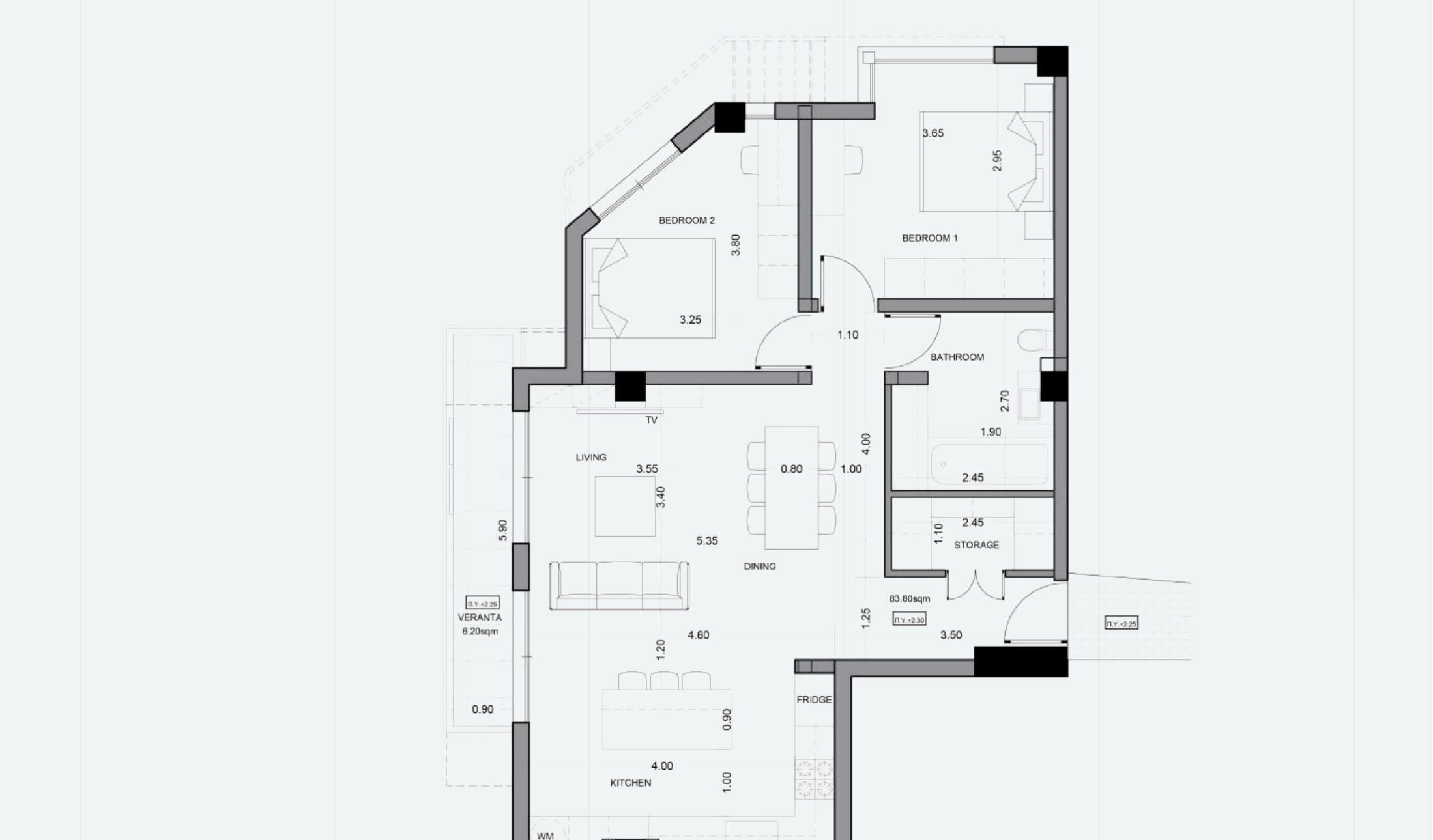 דירת 2 חדרי שינה מס׳ 105 ב-ITHAKA Homes, פילה, לרנקה — תוכנית דירה