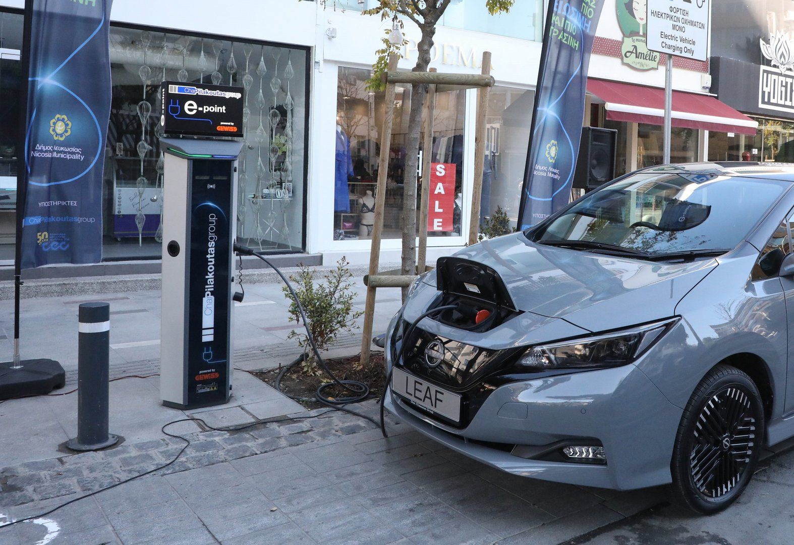 Electric vehicle at a public charging station in Cyprus
